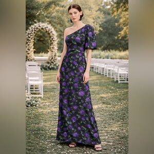 NWT Sachin & Babi Chelsea One Shoulder Gown Violet Garden Maxi Dress Sz 2
